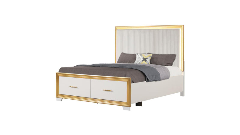Obsession Queen Bed White & Gold - Obsession Queen Bed White & Gold