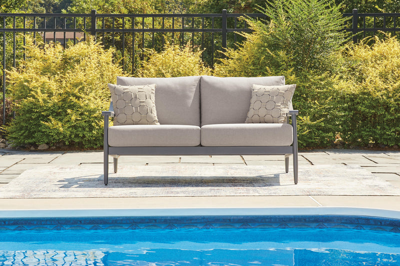 Ocean Beach Outdoor Sofa and Loveseat with Coffee Table in Gray - PKG024577