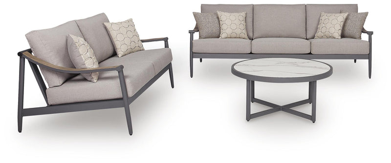 Ocean Beach Outdoor Sofa and Loveseat with Coffee Table in Gray - PKG024577