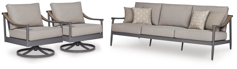 Ocean Beach Outdoor Sofa with 2 Lounge Chairs in Gray - PKG024578