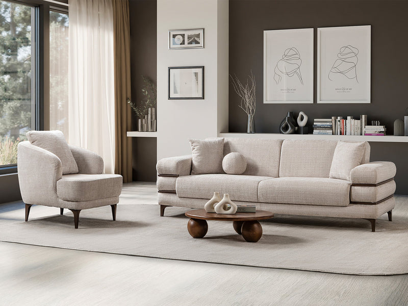 Odessa  3-pieces (Sofa & Loveseat & Chair) Livingroom Set - Walnut in Cream - 200-ST-ODE-CREMONA06-321