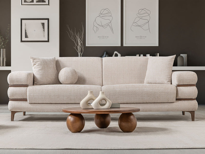 Odessa  3-pieces (Sofa & Loveseat & Chair) Livingroom Set - Walnut in Cream - 200-ST-ODE-CREMONA06-321