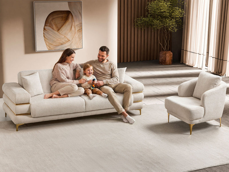 Odessa  3-pieces (Sofa & Loveseat & Chair) Livingroom Set - Walnut in Cream - 200-ST-ODE-CREMONA06-321
