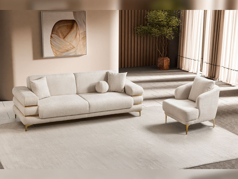 Odessa  3-pieces (Sofa & Loveseat & Chair) Livingroom Set - Walnut in Cream - 200-ST-ODE-CREMONA06-321