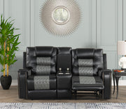 Ohio - Black & Gray Manual Recliner Loveseat with Storage Console, Power Source and Cup Holder - L647-L