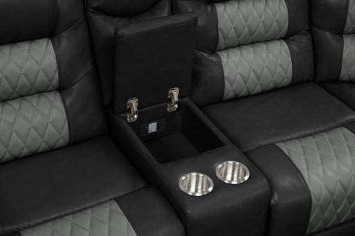 Ohio - Black & Gray Manual Recliner Sectional with Storage Console, Power Source, USB Charger, Cup Holder - S647-Sectional