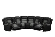 Ohio - Black & Gray Manual Recliner Sectional with Storage Console, Power Source, USB Charger, Cup Holder - S647-Sectional