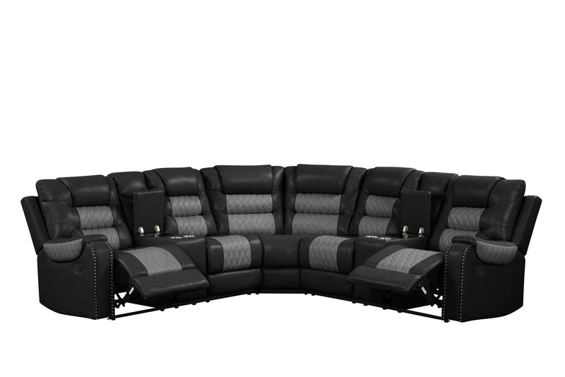 Ohio - Black & Gray Manual Recliner Sectional with Storage Console, Power Source, USB Charger, Cup Holder - S647-Sectional