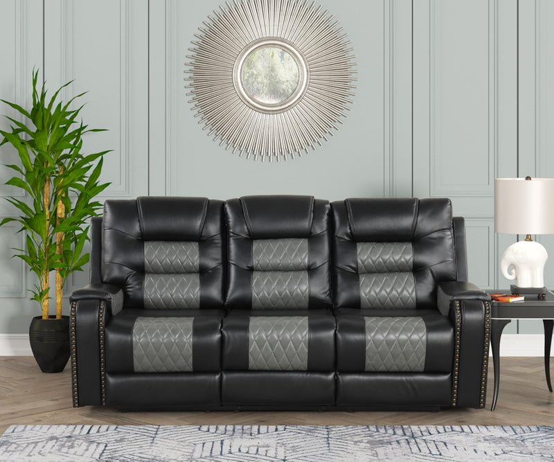 Ohio - Black & Gray Manual Recliner Sofa with Drop-Down Table, Wireless Charger, Power Source, USB Charger and Cup Holder - L647-S