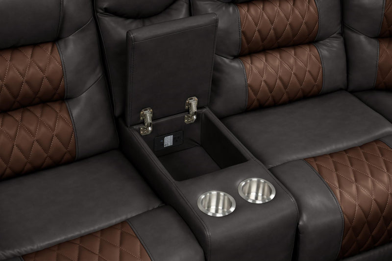 Ohio - Brown & Brown Manual Recliner Sectional with Storage Console, Power Source, USB Charger, Cup Holder - S646-Sectional