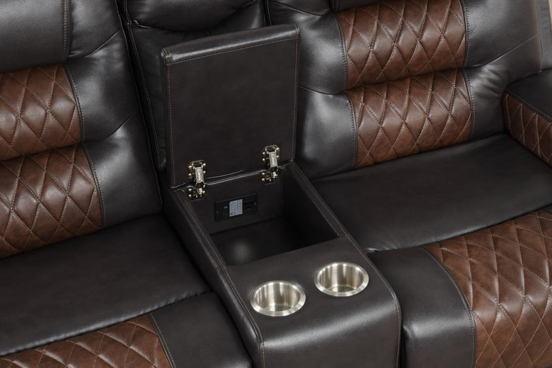 Ohio - Brown Manual Recliner Loveseat with Storage Console, Power Source and Cup Holder - L646-L