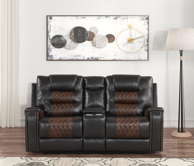 Ohio - Brown Manual Recliner Loveseat with Storage Console, Power Source and Cup Holder - L646-L