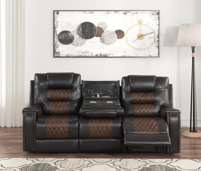 Ohio - Brown Manual Recliner Sofa with Drop-Down Table, Wireless Charger, Power Source, USB Charger and Cup Holder - L646-S