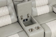 Ohio - Gray & Ice Manual Recliner Loveseat with Storage Console, Power Source and Cup Holder - L648-L