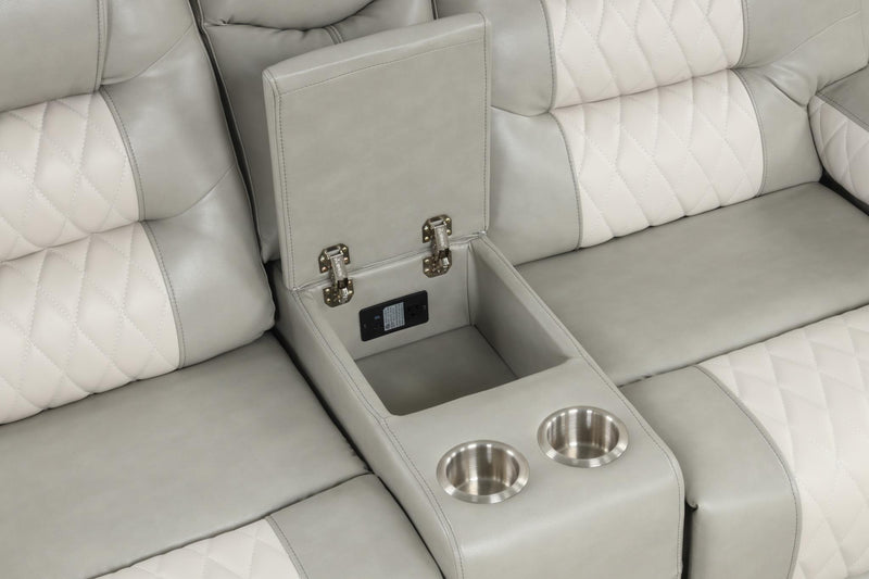Ohio - Gray & Ice Manual Recliner Loveseat with Storage Console, Power Source and Cup Holder - L648-L