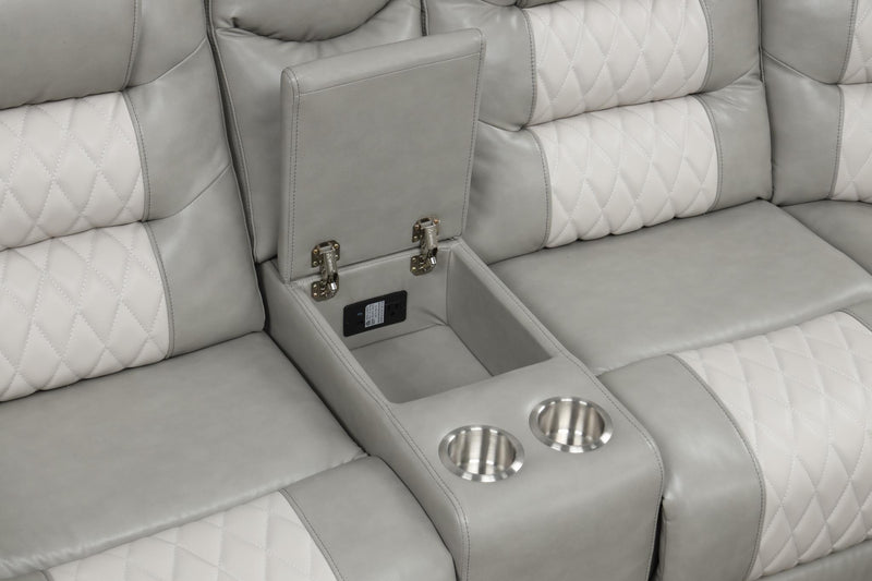 Ohio - Gray & Ice Manual Recliner Sectional with Storage Console, Power Source, USB Charger, Cup Holder - S648-Sectional