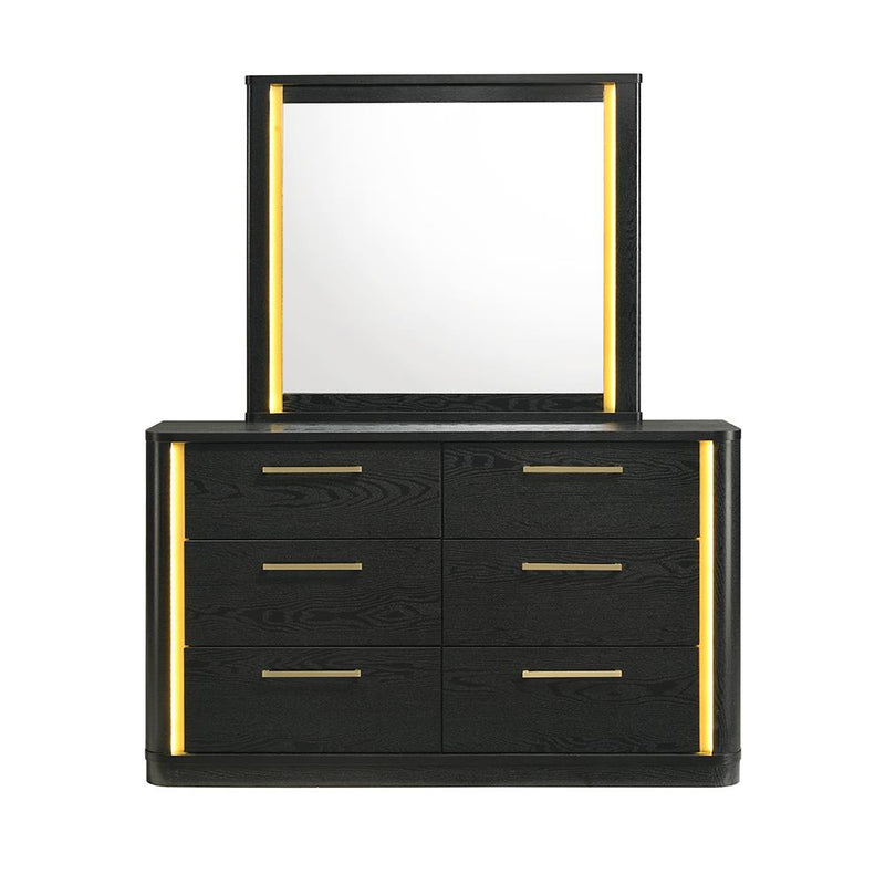 Olen - 6 Drawers Black Dresser with LED Light - B312-D