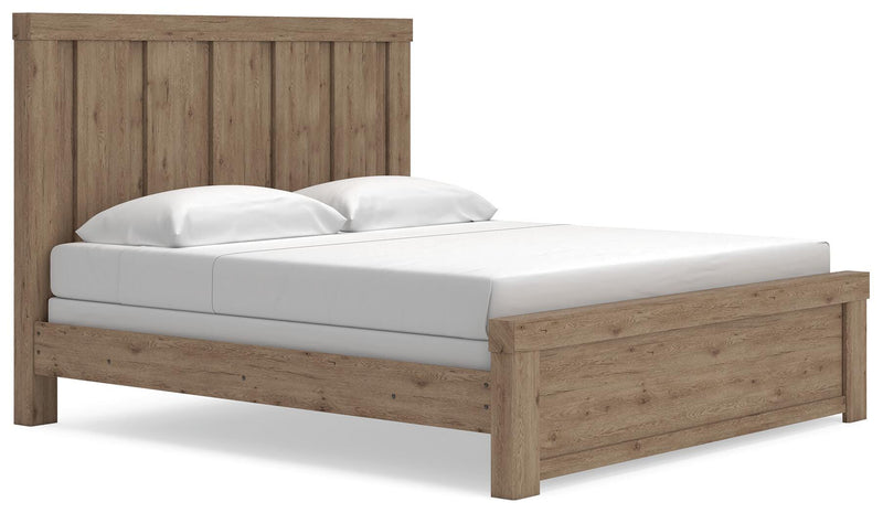 Oliandon King Panel Bed, Dresser and Mirror in Light Brown - PKG025180