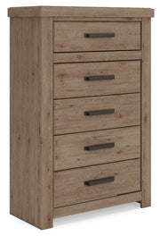 Oliandon King Panel Storage Bed, Chest and Nightstand in Light Brown - PKG025209