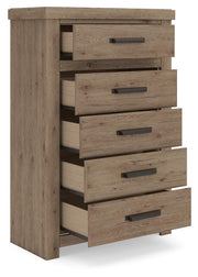 Oliandon King Panel Storage Bed, Chest and Nightstand in Light Brown - PKG025209