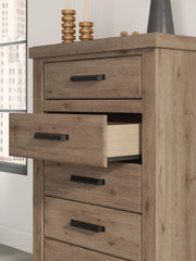 Oliandon King Panel Storage Bed, Chest and Nightstand in Light Brown - PKG025209