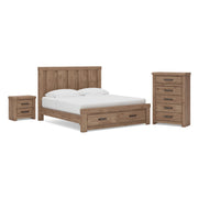 Oliandon King Panel Storage Bed, Chest and Nightstand in Light Brown - PKG025209