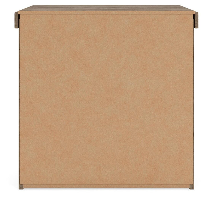 Oliandon King Panel Storage Bed, Chest and Nightstand in Light Brown - PKG025209