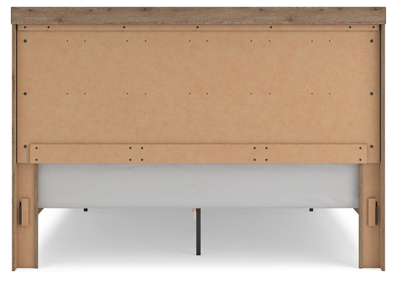 Oliandon King Panel Storage Bed, Chest and Nightstand in Light Brown - PKG025209