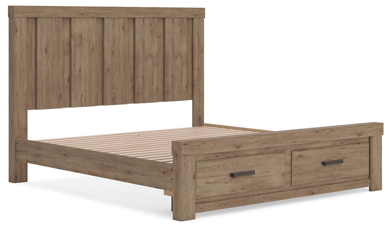 Oliandon King Panel Storage Bed, Chest and Nightstand in Light Brown - PKG025209