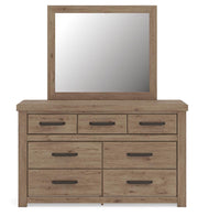 Oliandon King Panel Storage Bed, Dresser and Mirror in Light Brown - PKG025207