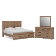 Oliandon King Panel Storage Bed, Dresser and Mirror in Light Brown - PKG025207
