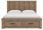 Oliandon King Panel Storage Bed, Dresser and Mirror in Light Brown - PKG025207