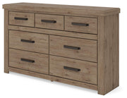 Oliandon King Panel Storage Bed, Dresser and Nightstand in Light Brown - PKG025214