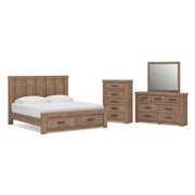Oliandon King Panel Storage Bed, Dresser, Mirror and Chest in Light Brown - PKG025211