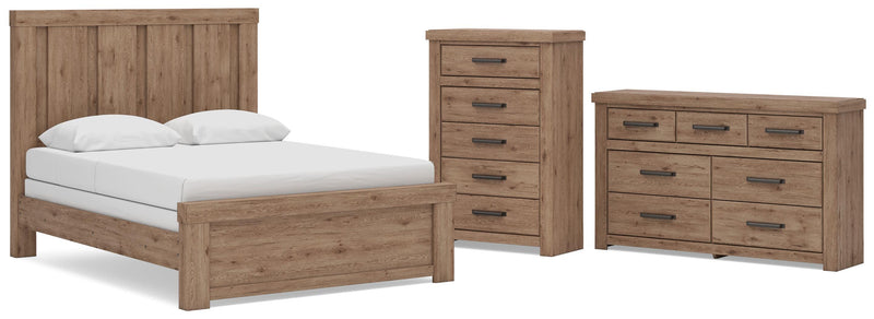 Oliandon Queen Panel Bed, Dresser and Chest in Light Brown - PKG025163