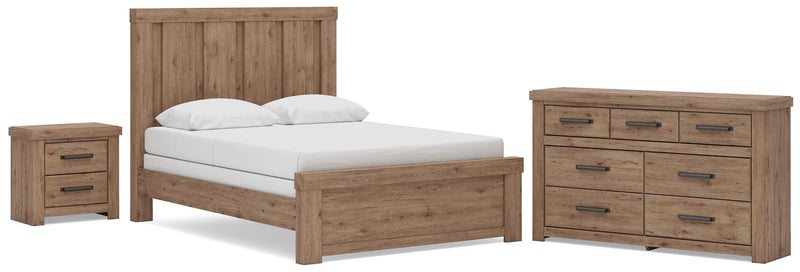Oliandon Queen Panel Bed, Dresser and Nightstand in Light Brown - PKG025169