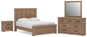 Oliandon Queen Panel Bed. Dresser, Mirror and Nightstand in Light Brown - PKG025165