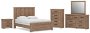 Oliandon Queen Panel Bed, Dresser, Mirror, Chest and Nightstand in Light Brown - PKG025167