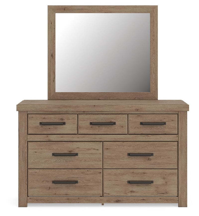 Oliandon Queen Panel Bed, Dresser, Mirror, Chest and Nightstand in Light Brown - PKG025167