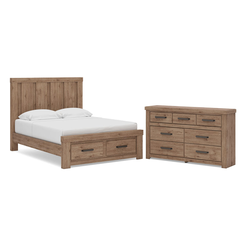 Oliandon Queen Panel Storage Bed and Dresser in Light Brown - PKG025178