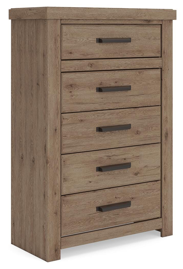 Oliandon Queen Panel Storage Bed, Chest and Nightstand in Light Brown - PKG025174