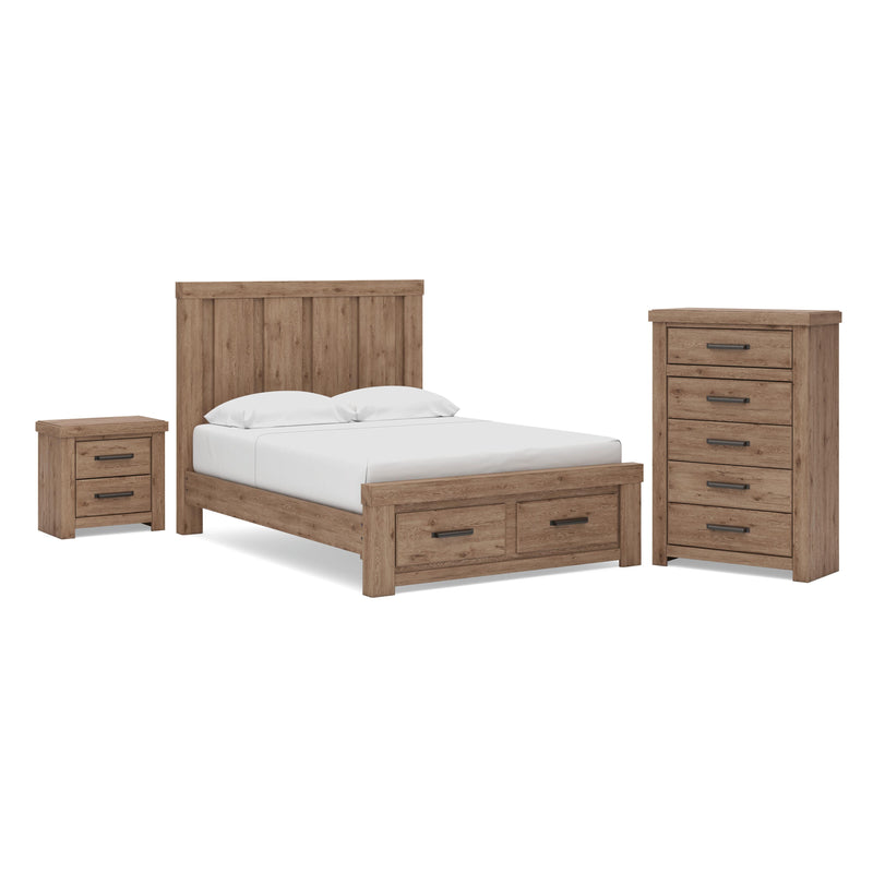 Oliandon Queen Panel Storage Bed, Chest and Nightstand in Light Brown - PKG025174