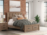 Oliandon Queen Panel Storage Bed, Dresser and Mirror in Light Brown - PKG025171