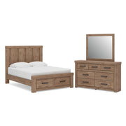 Oliandon Queen Panel Storage Bed, Dresser and Mirror in Light Brown - PKG025171