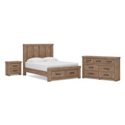 Oliandon Queen Panel Storage Bed, Dresser and Nightstand in Light Brown - PKG025179