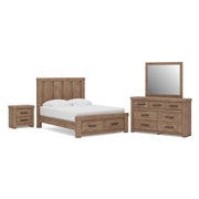 Oliandon Queen Panel Storage Bed. Dresser, Mirror and Nightstand in Light Brown - PKG025175