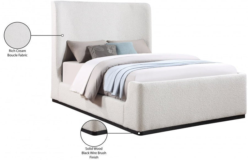 Oliver Boucle Fabric King Bed (3 Boxes) Cream - Gate FurnitureKing Bed