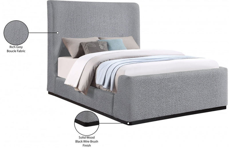 Oliver Boucle Fabric King Bed (3 Boxes) Grey - Gate FurnitureKing Bed