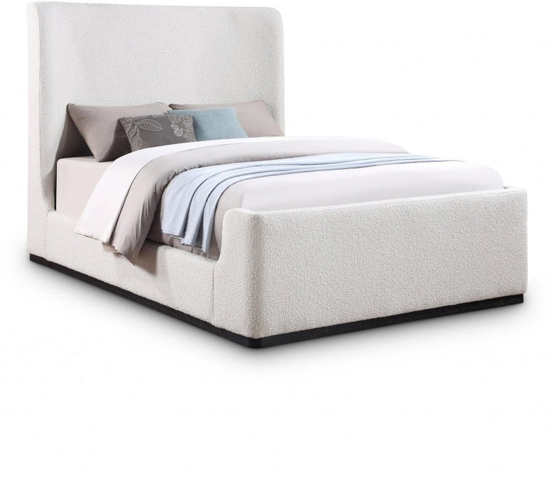 Oliver Boucle Fabric Queen Bed (3 Boxes) Cream - Gate FurnitureQueen Bed