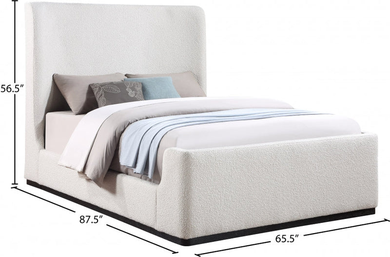 Oliver Boucle Fabric Queen Bed (3 Boxes) Cream - Gate FurnitureQueen Bed